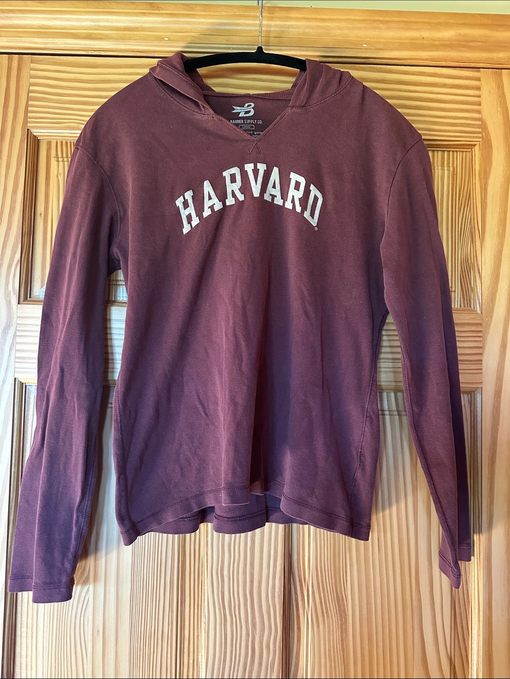 Harvard Pullover Hoodie long sleeve tee - Maroon Size L